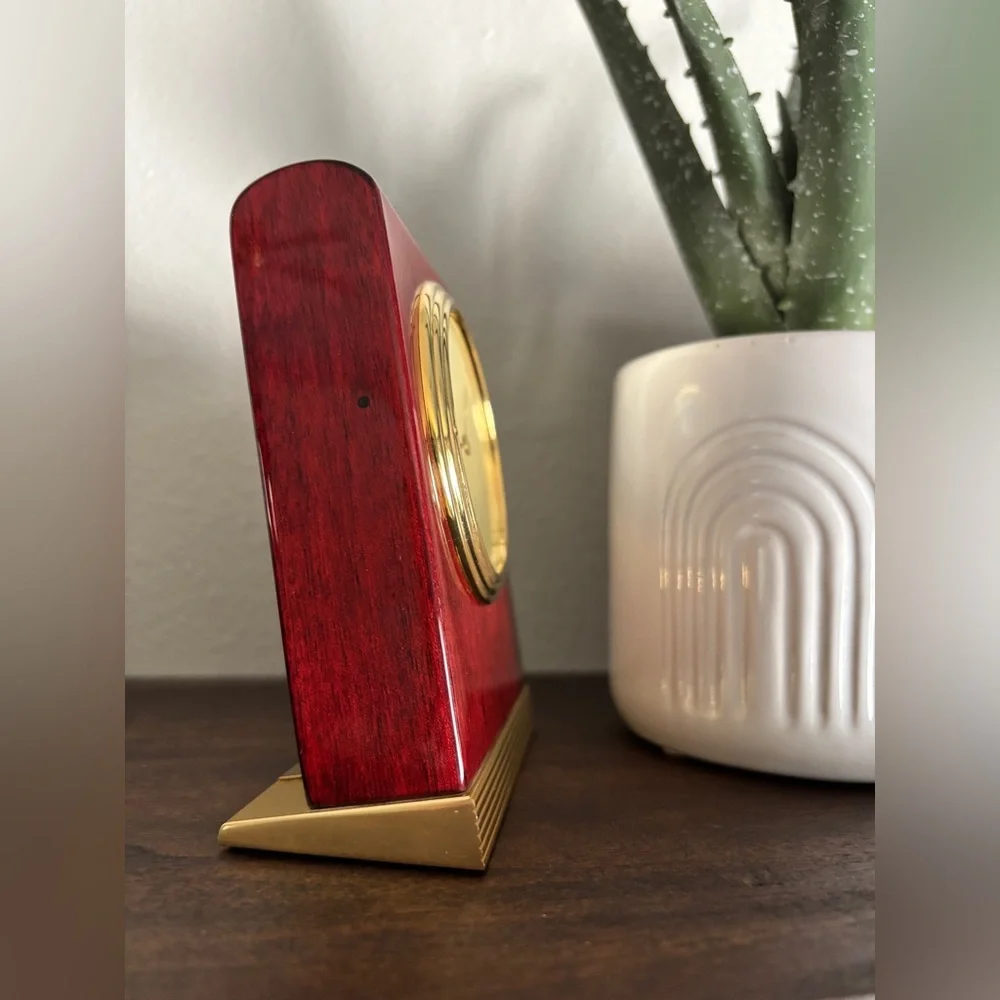 Vintage Linden Quartz Solid Wood Brass Accents Desk Clock